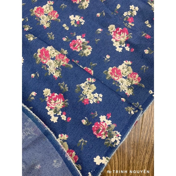 Vải bò hoa mềm co giãn lên váy, yếm, bộ