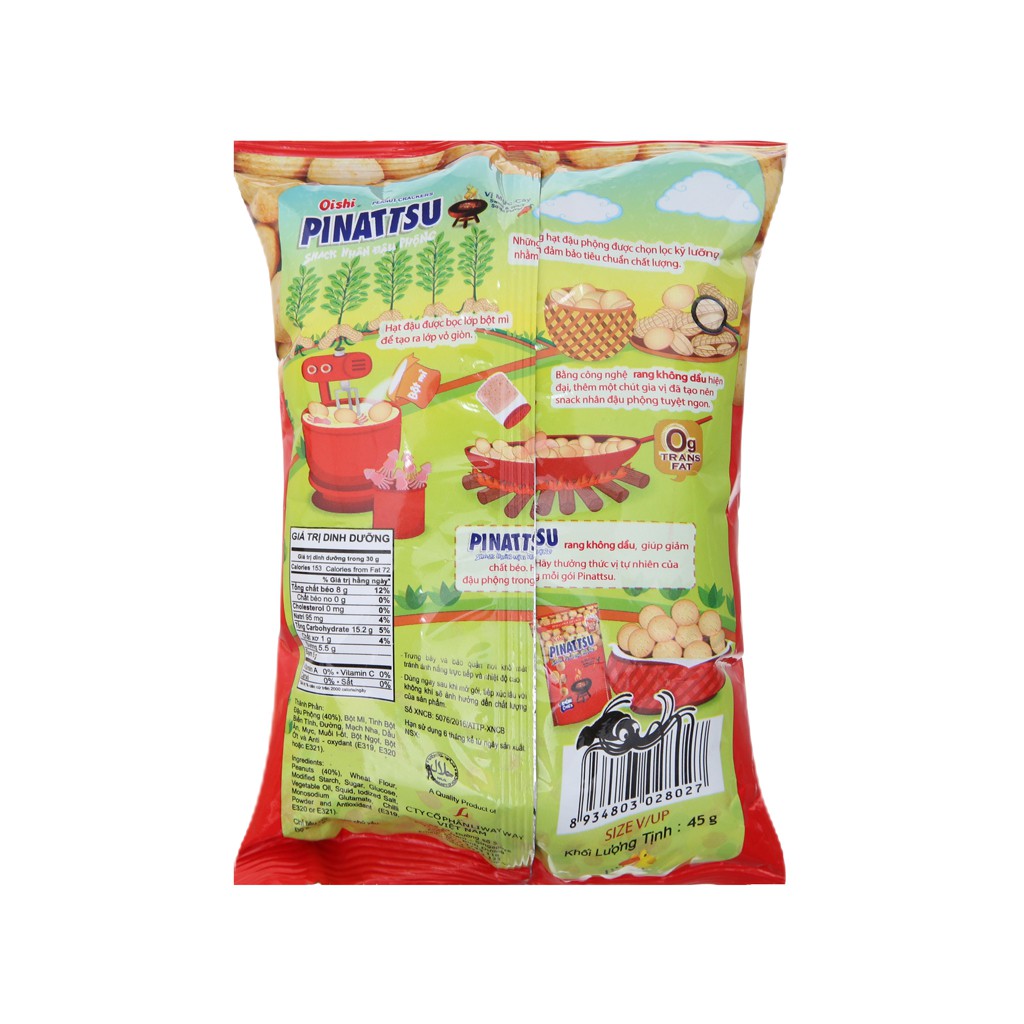 Snack nhân đậu phộng vị mực cay Pinattsu Oishi gói 45g