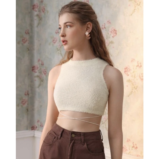 Áo Ba Lỗ Cổ Tròn Dây Buộc Quấn Eo