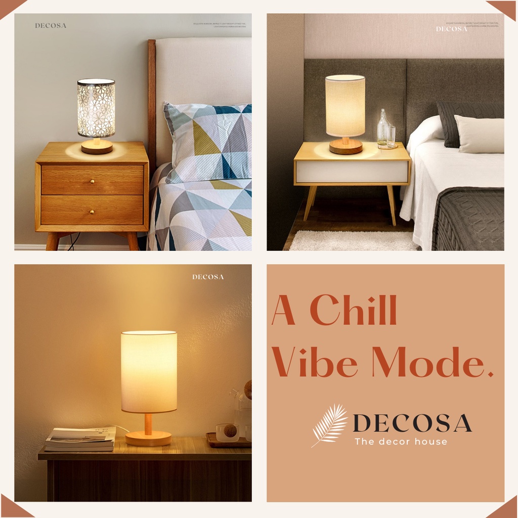 Đèn ngủ để bàn thân gỗ vintage in họa tiết trang trí phòng ngủ | BigBuy360 - bigbuy360.vn