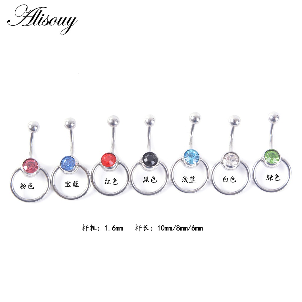 Alisouy 1 Khuyên Rốn Tròn Bằng Thép Không Gỉ Đính Đá Pha Lê Xanh Lam