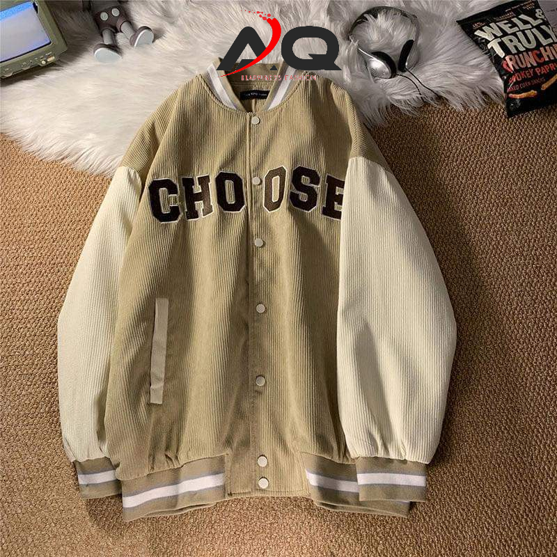 Áo bomber varsity jacket Unisex Form rộng nhung tăm Hình thêu 100% Áo khoác nam nữ Gonz Bóng chày- AQ STORE