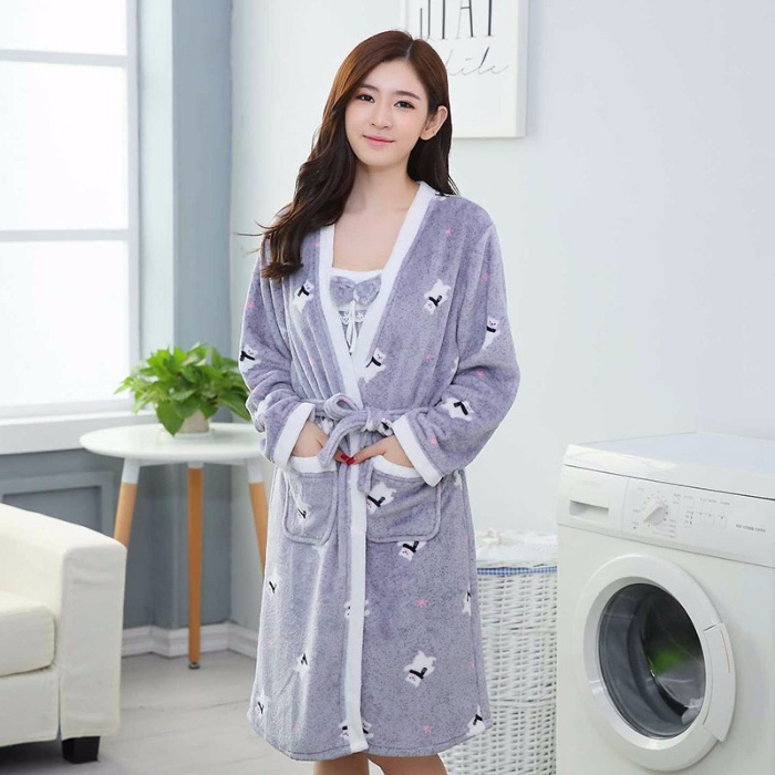 Bộ Đồ Ngủ Lông Cừu San Hô Cao Cấp Dễ Thương Chất Lượng Cao Thời Trang Thu Đông Cho Nữ | BigBuy360 - bigbuy360.vn