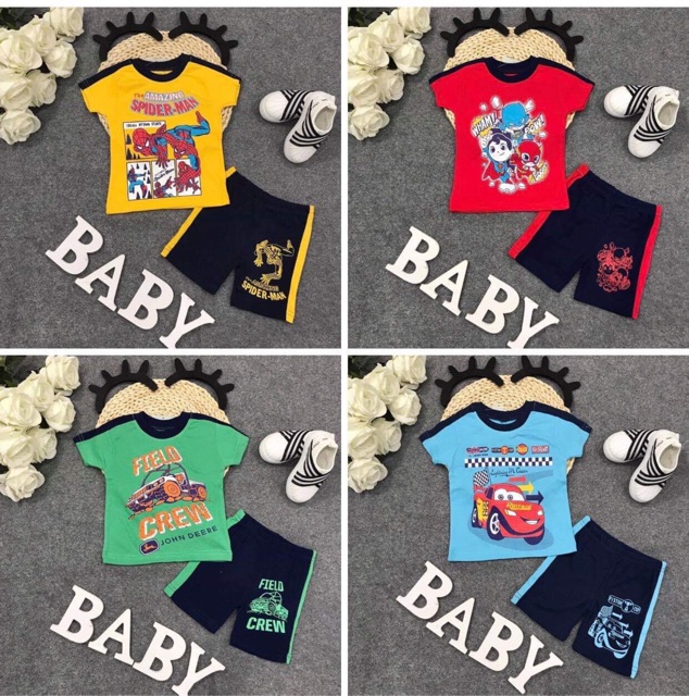 Bộ bozip/borip cộc tay bé trai loại 1 8-21 kg