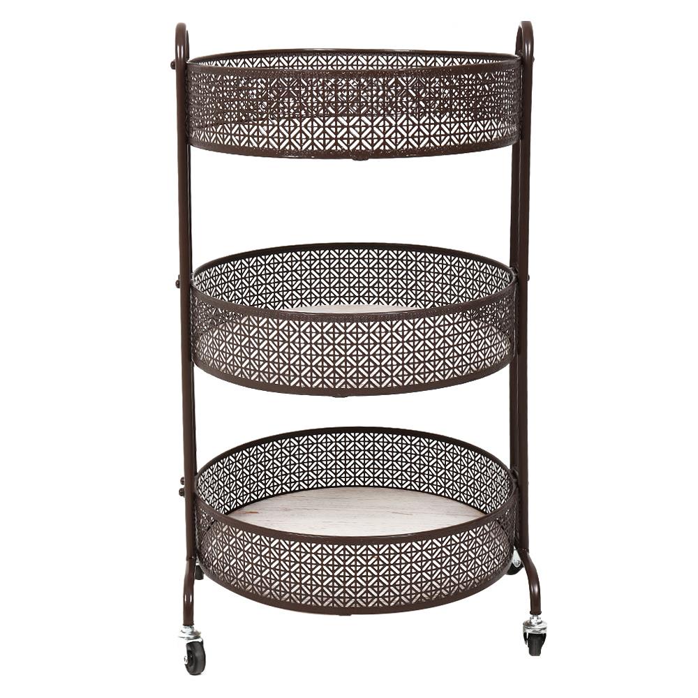 HomeBase STACKO Kệ 3 tầng bằng lưới thép có bánh xe MOROC W45xH80xD42cm màu nâu