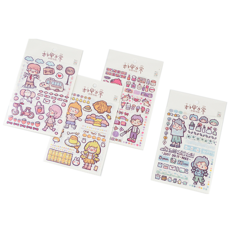 Bộ 4 Tấm Sticker Trong Suốt Họa Tiết Hoạt Hình Nhật Bản Đáng Yêu