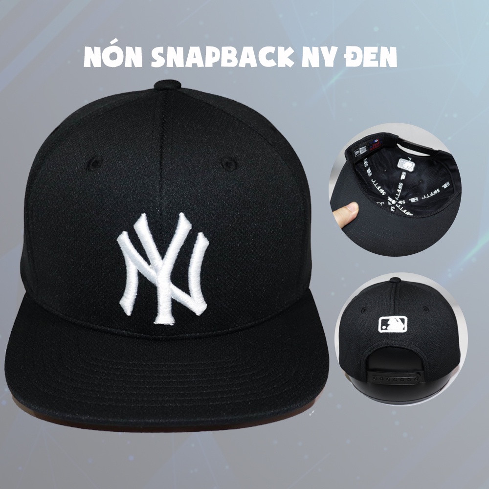 Mũ Snapback, nón hiphop nón Snapback full đen logo NY trắng unisex cao cấp thời thượng