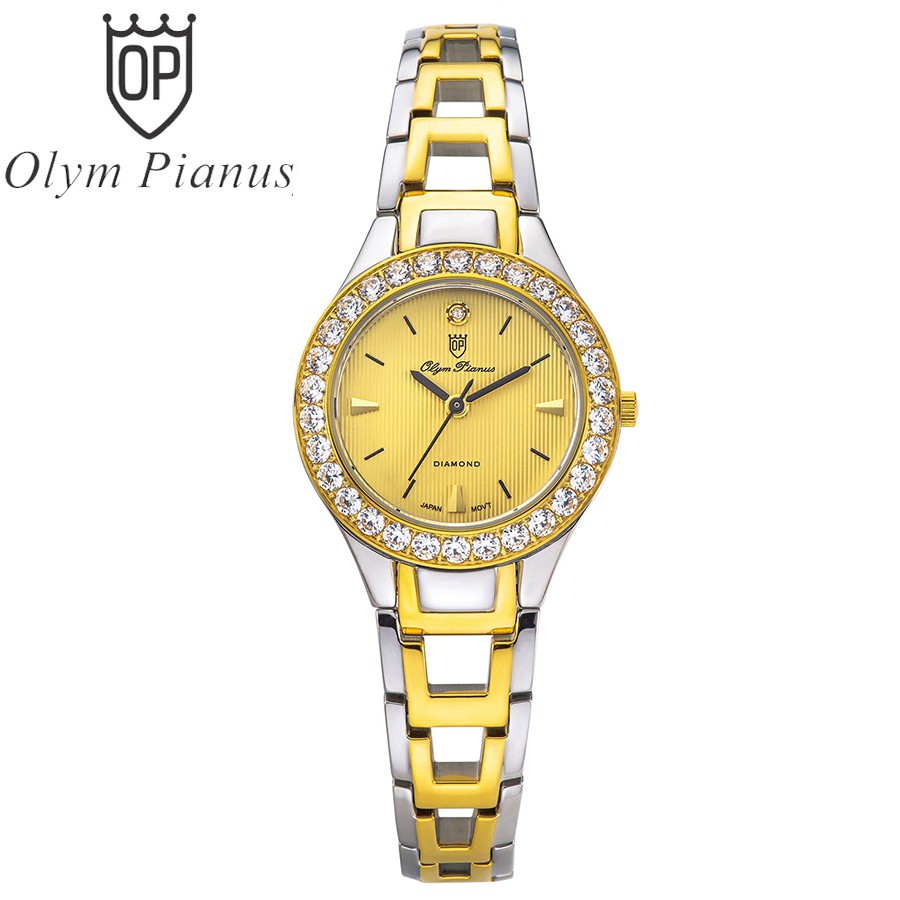 Đồng hồ nữ dây kim loại đính đá Olym Pianus OP24591 OP24591DLSK vàng