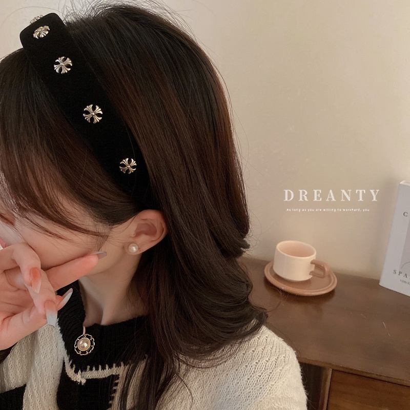 Băng Đô Cài Tóc Vải Nhung Hình Đầu Lâu Phong Cách Retro Hàn Quốc