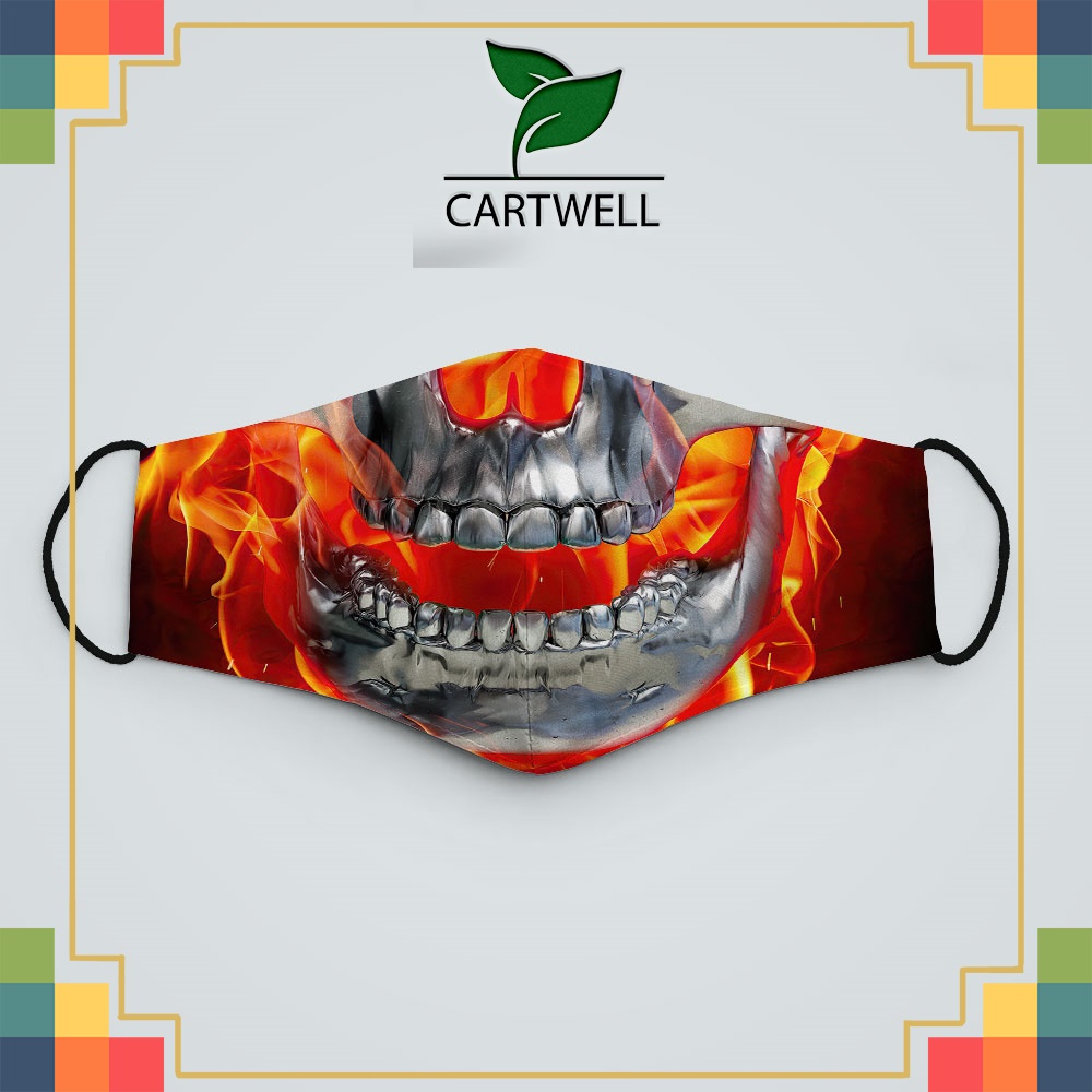 Khẩu trang vải 4 chiều SKULLS_3789 CARTWELL chất liệu poly cotton 100% chống bụi in họa tiết 3d thời trang unisex