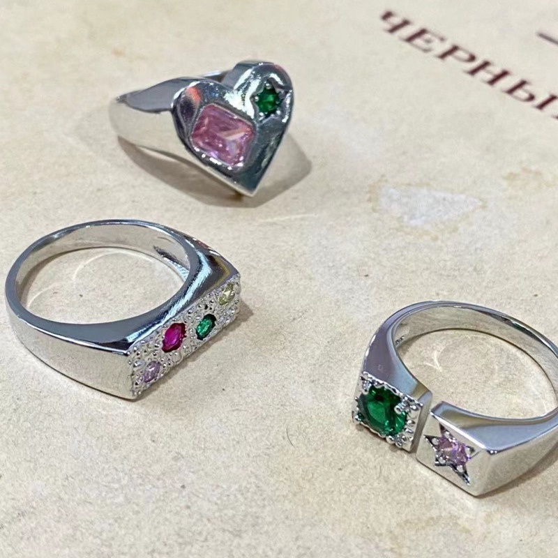Nhẫn Hở Khảm Đá Màu Sắc Thời Trang 191206Nhẫn Cặp Đôi Phong Cách Hàn Quốc Độc Đáo