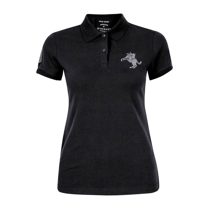 Áo Thun Nữ Ngắn Tay Cổ Tròn Giordano Polo Màu Đen Logo Napoleon size S