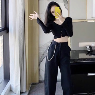 Áo croptop tay dài co giãn