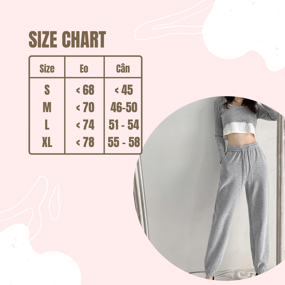 Quần jogger nữ ống rộng dây rút quần nỉ bo gấu cạp chun chất vải nỉ tăm mặc thể thao tập gym đi học ở nhà