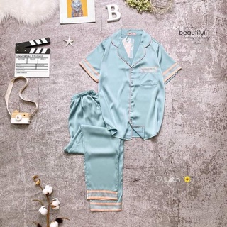 Đồ mặc nhà Pijama tay ngắn quần dài lụa latin trơn 40_58kg