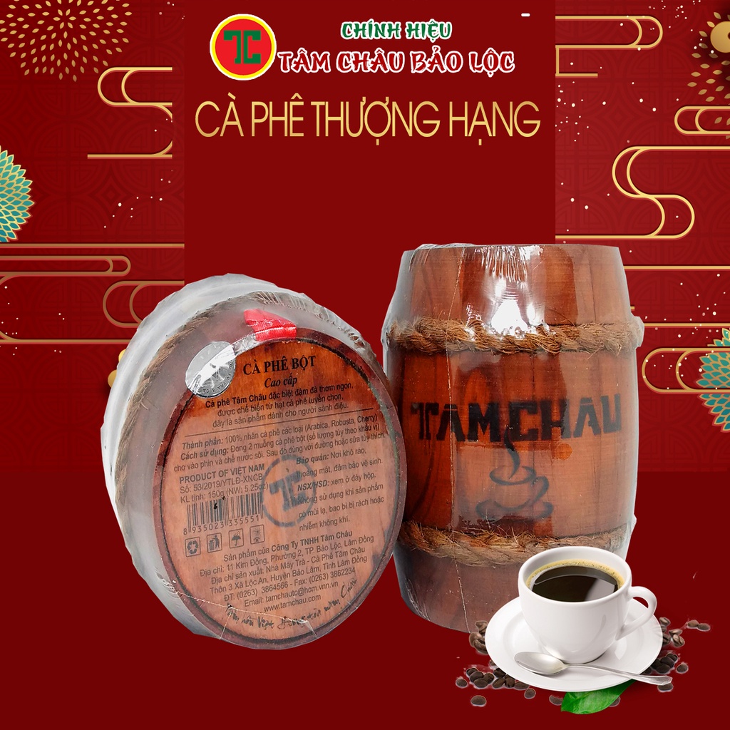 [TÂM CHÂU]Cafe Tâm Châu - Coffee Hộp Trống gỗ 150Gr - Chính hiệu TÂM CHÂU BẢO LỘC