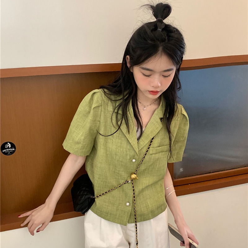 Áo Khoác Vest Ngắn Tay Màu Trơn Thời Trang Nữ retro