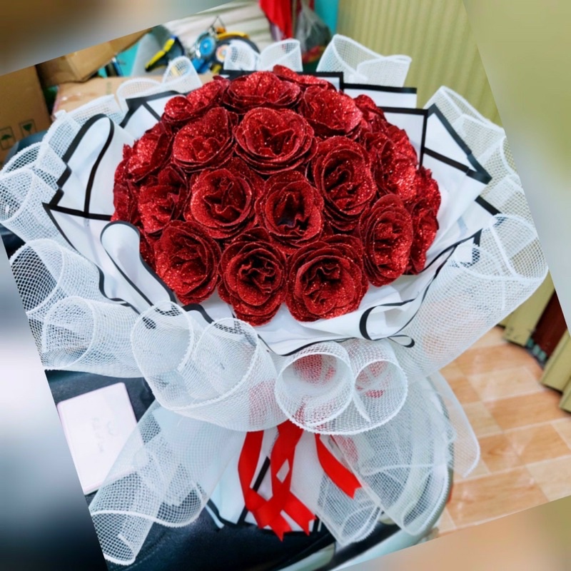 [Quà tặng] Bó hoa nhũ kim tuyến 30 bông  - Món quà ý nghĩa cho người thân và bạn bè