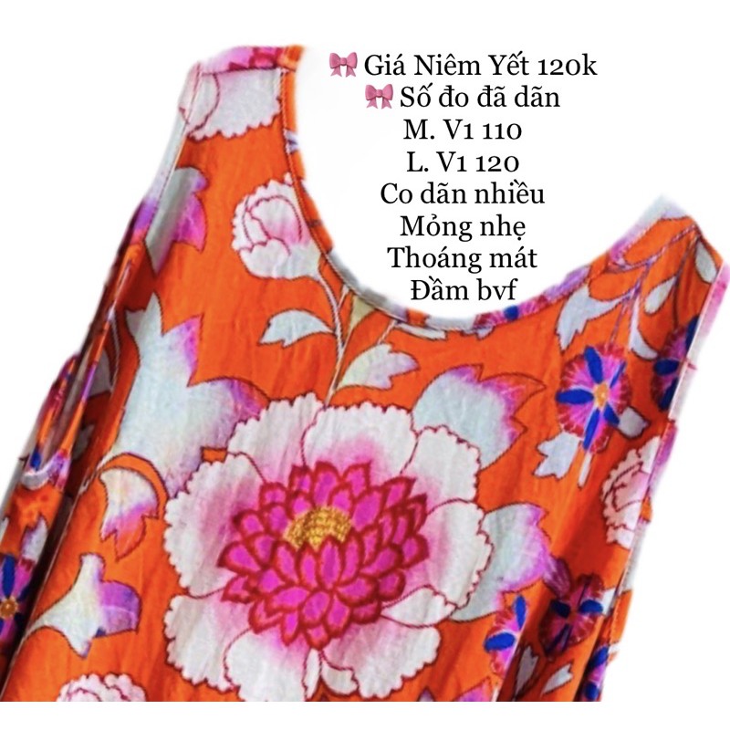 Đầm sát nách balo vnxk mỏng mát đỏ hoa thu lạnh