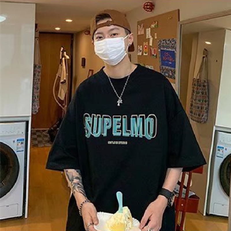 Áo Thun Tay Ngắn Dáng Rộng In Chữ Phong Cách Hàn Quốc Thời Trang Cho Nam Size M-5XL