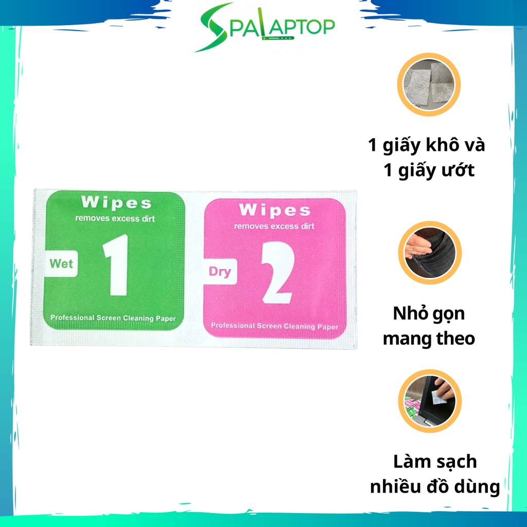 Giấy lau màn hình điện, máy tính, laptop khô và ướt đa năng 2 trong 1 Spalaptop