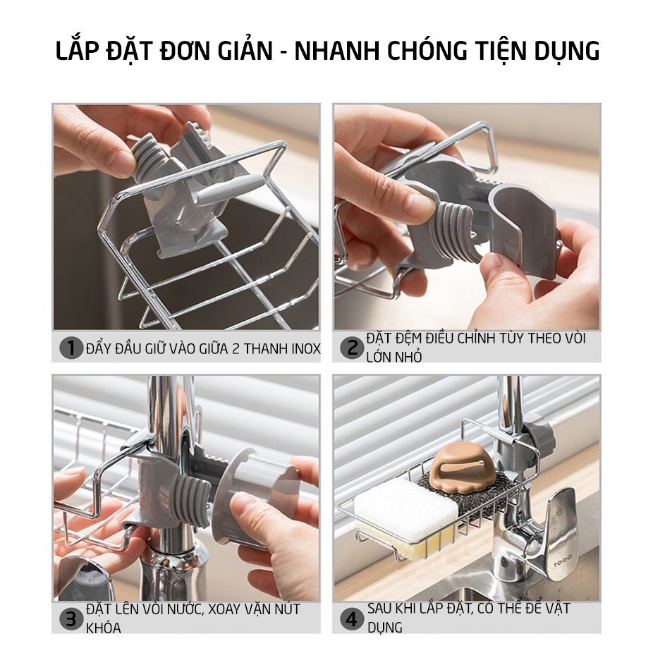 Giá kệ treo bồn rửa bát inox 304 cao cấp kèm thanh treo khăn có hộp