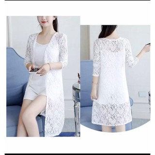 Áo Khoác Ren Form Dài (Trắng)