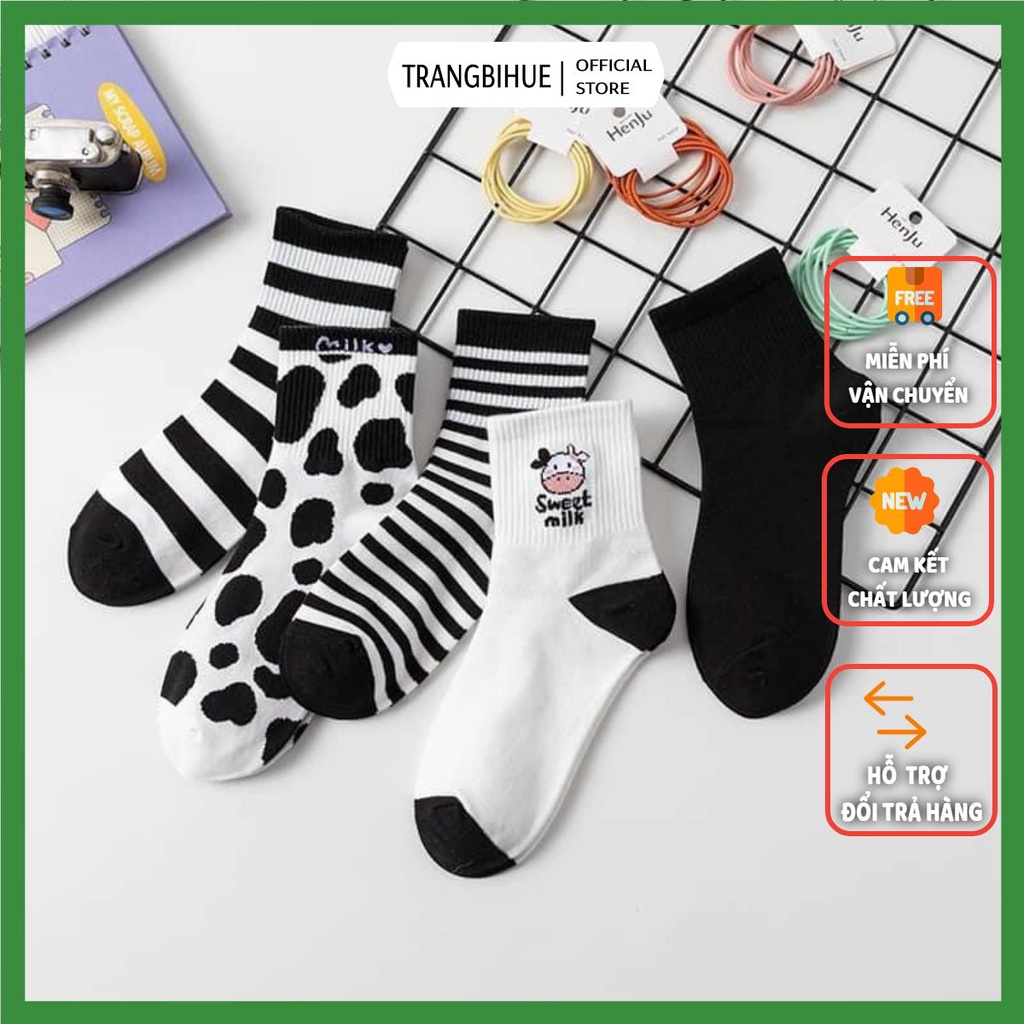 Tất bò sữa tất Hàn Quốc cổ cao vintage nữ cực đẹp