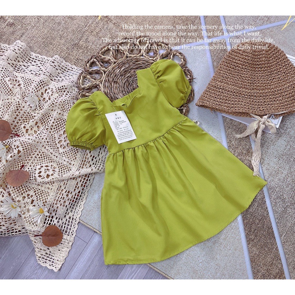 Váy bé gái màu xanh cốm tay bồng cúc sau kiểu dáng vintage cho bé gái Bm_babyshop68