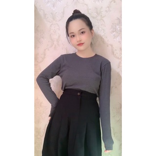 Áo len tăm nữ dài tay cổ tròn basic