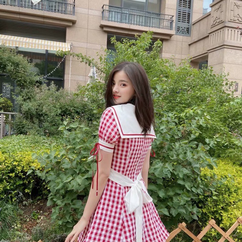 Women Sweet Academy Style Pattern Dress Student Midi Dress