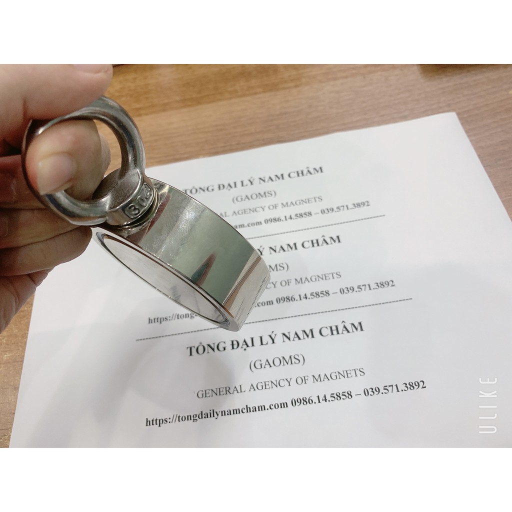 Nam châm hút sắt D75mm lực hút siêu mạnh, nam châm cứu hộ hút 2 mặt, trục vớt đồ dưới ao, hồ, sông...