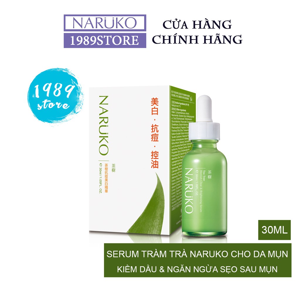 Mẫu Mới - Serum NARUKO Tràm Trà Cho Da Dầu Mụn, Kiềm Dầu, Ngăn Ngừa Sẹo Mụn 30ml - 1989Store Phân Phối Chính Hãng