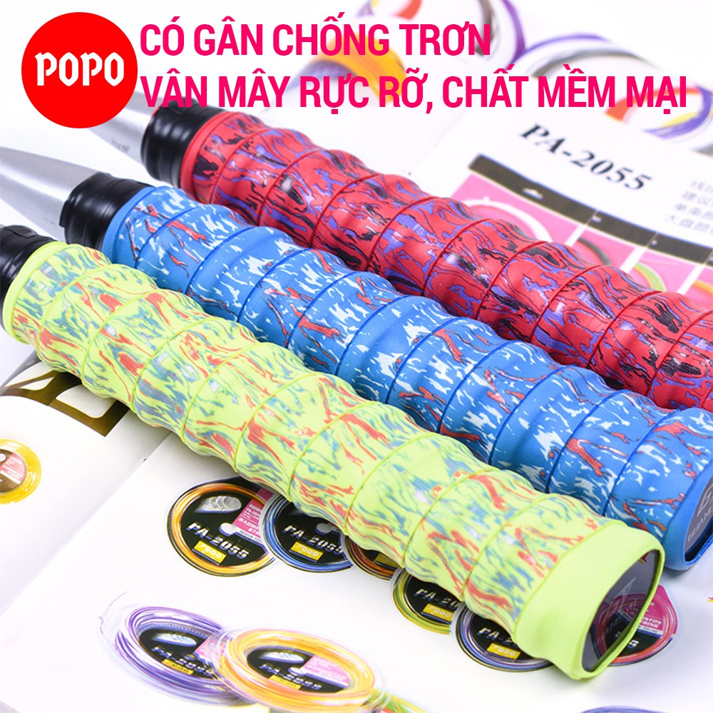 Quấn cán tennis có gân vân nhiều màu POPO GY100 cuốn cán vợt đảm bảo thoáng khí, thoát mồ hôi, độ bám cao