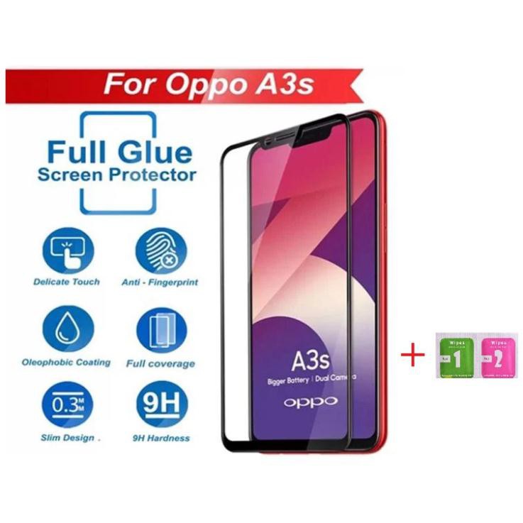 Kính cường lực Oppo A3s full màn hình 9D / 10D độ cứng 9H tặng kèm giấy lau