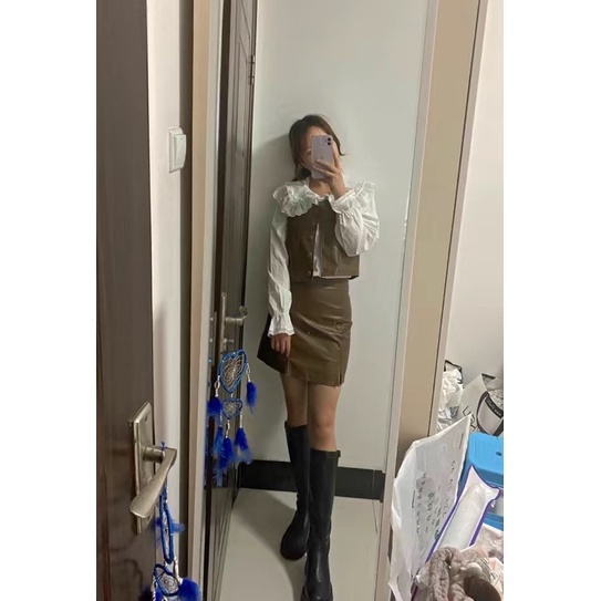 Set Áo Khoác Da Gile + Chân Váy Da Cá Tính Cho Nữ