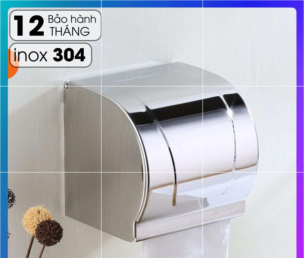 Hộp đựng giấy vệ sinh inox 304 gắn tường cao cấp loại 500g, chống ướt giấy không hoen gỉ trong môi trường chất tẩy rửa