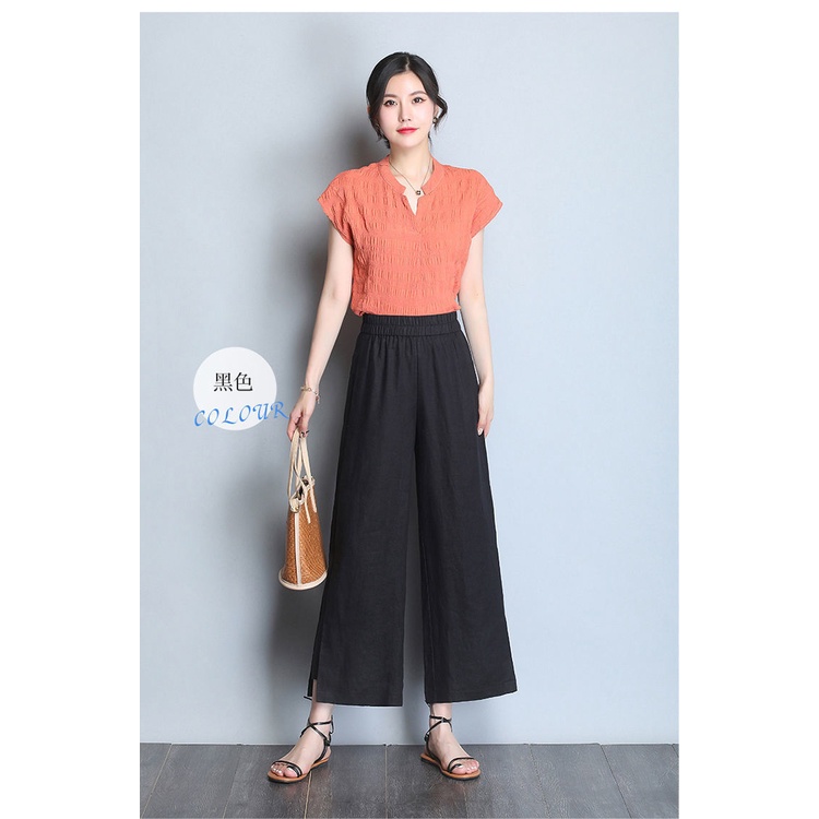 Quần Ống Rộng Vải Lanh Cotton Plus Size Cho Nữ
