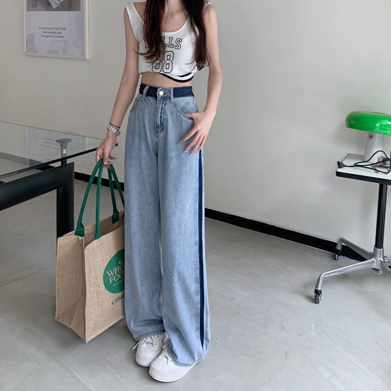 Quần Jeans Dài Lưng Cao Ống Rộng Thời Trang Cho Nữ