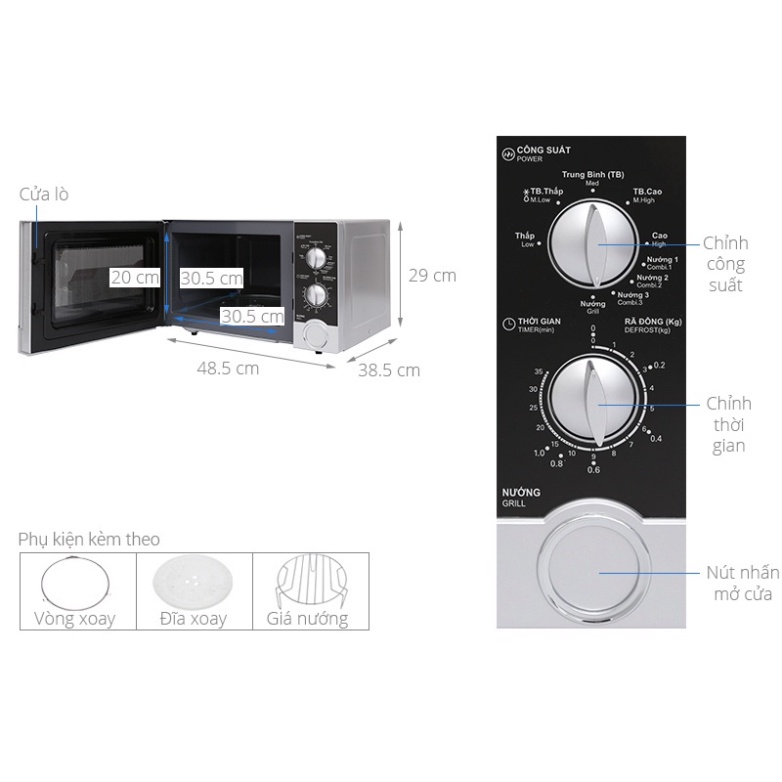 Lò vi sóng có nướng Sharp R-G302VN-S 23 lít - Hàng cao cấp chính hãng - BH 12 tháng toàn quốc
