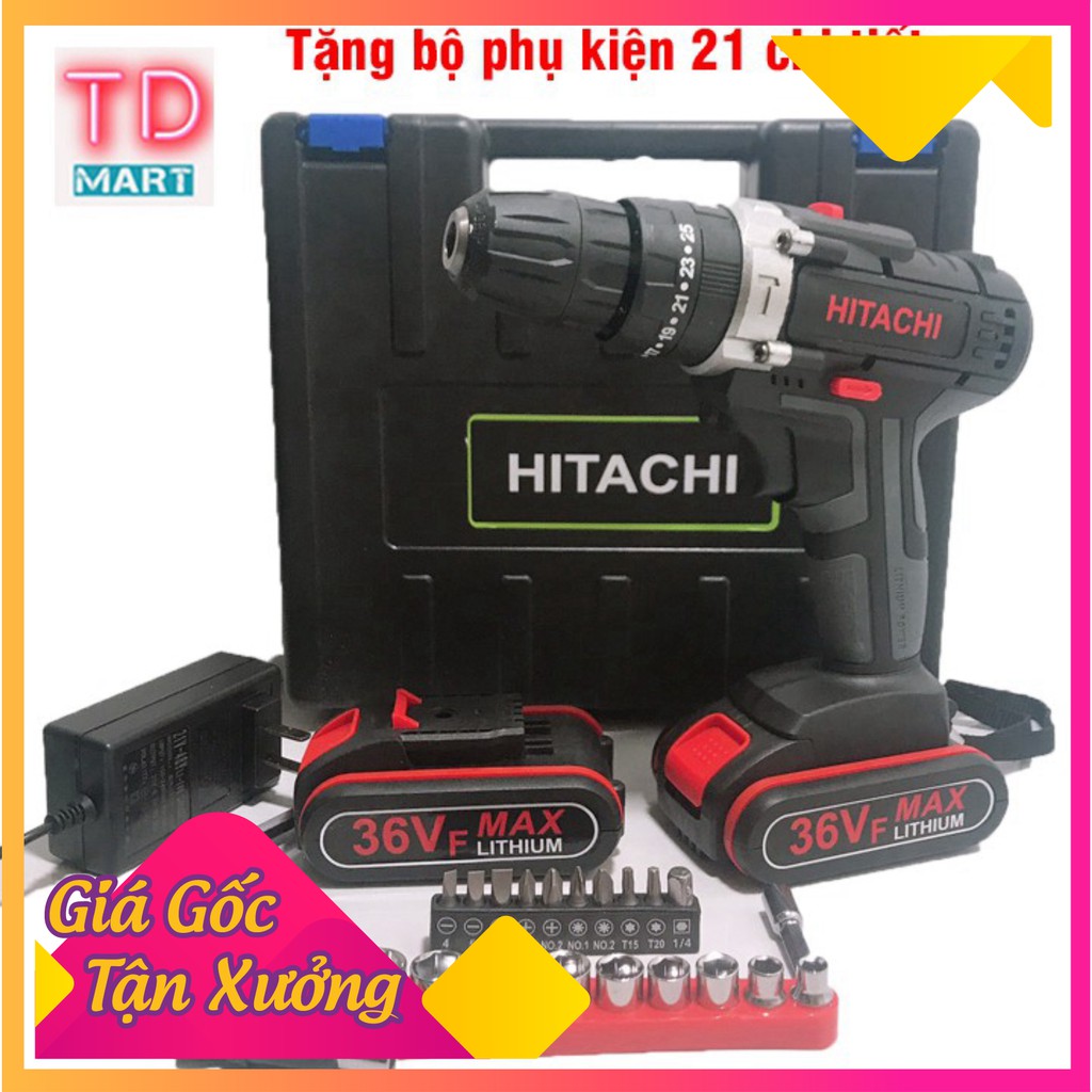 [ GIÁ HỦY DIỆT ]  Máy Khoan Pin Hitachi 36V 3 chức năng - Khoan Bê Tông, Bắt Vít Tặng bộ phụ kiện 21 chi tiết