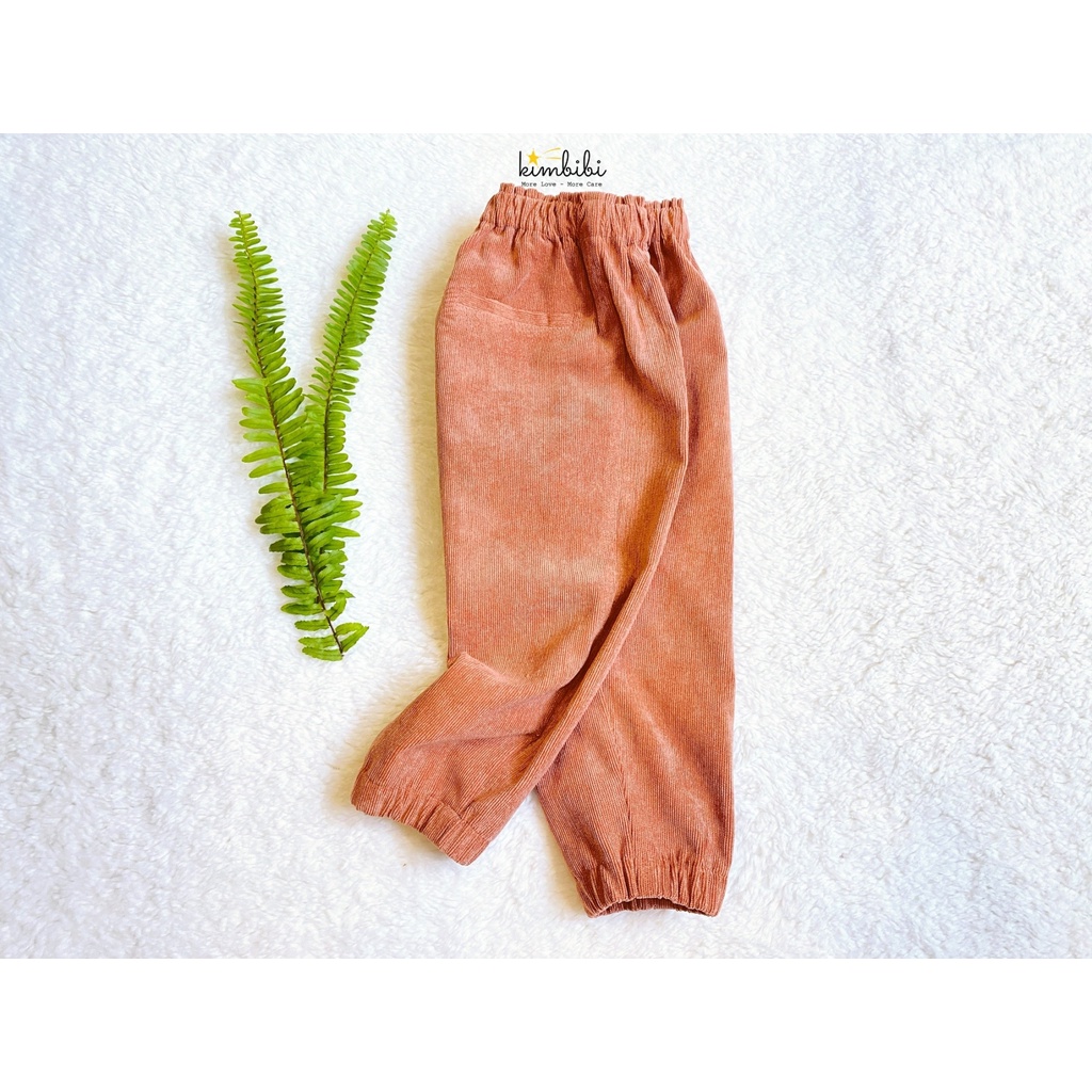 Quần dài cho bé gái bé trai chất nhung tăm  bo gấu Velvet bomber Kimbibi nhiều màu cho bé 1-8 tuổi
