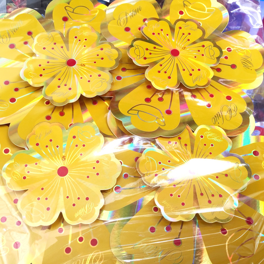 Set hình dán hoa mai vàng 3D chào Xuân