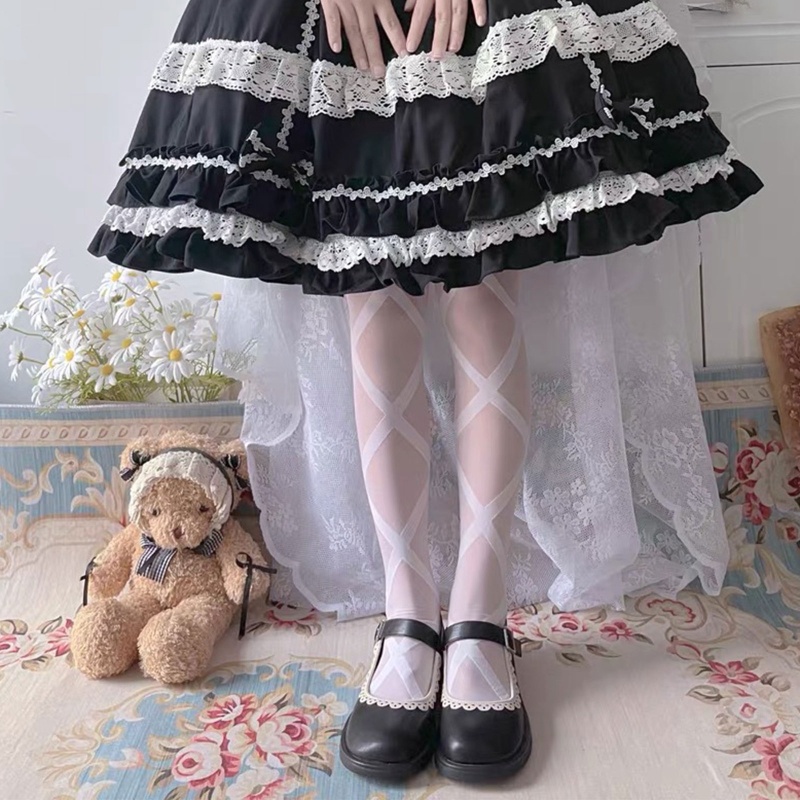 Xiangbao Quần Tất Lụa Mỏng In Họa Tiết Cánh Thiên Thần Phong Cách Gothic Nhật Bản Hóa Trang Cho Nữ