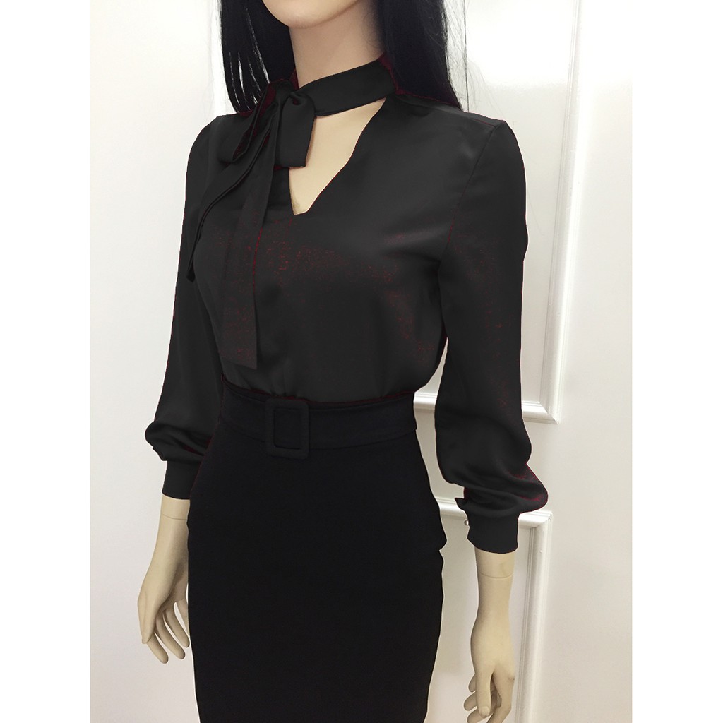 Áo Sơ Mi Đen Nữ 💖10 kiểu💖 Áo nữ màu đen công sở dài tay | BigBuy360 - bigbuy360.vn