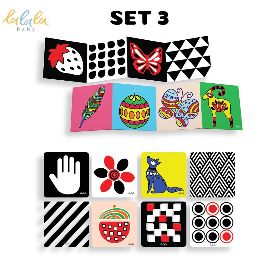 Bộ thẻ kích thích thị giác Montessori Lalala Baby cho trẻ sơ sinh phát triển toàn diện dạng đứng ZIG ZAC và FLASHCARDS