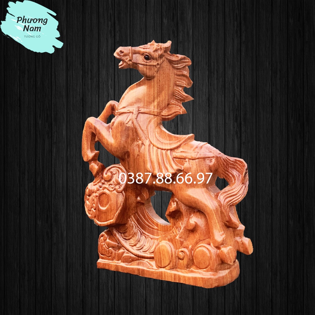 Tượng con ngựa tuổi ngọ bộ 12 con giáp cao 15cm và 20cm chất liệu gỗ hương