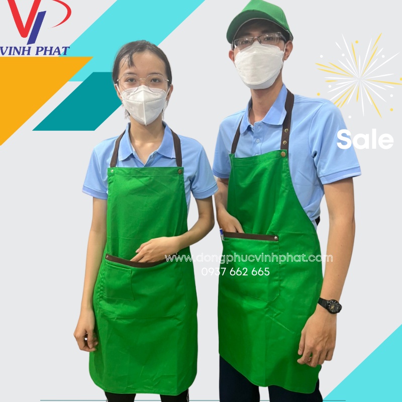 Tạp Dề Dài Màu Xanh Cao Cấp Đồng Phục quán cafe - VĨNH PHÁT