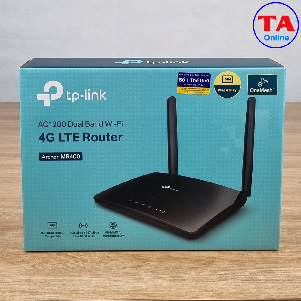 Bộ phát WiFi 4G TPLink Archer MR400 Tốc độ 4G 150Mbps WiFi băng tần kép AC 1200Mbps