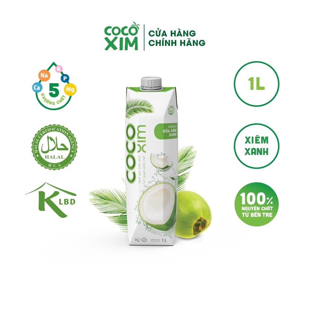 Nước Dừa Cocoxim Xiêm Xanh/Dừa Xiêm Sen Đóng Hộp 1 Lít
